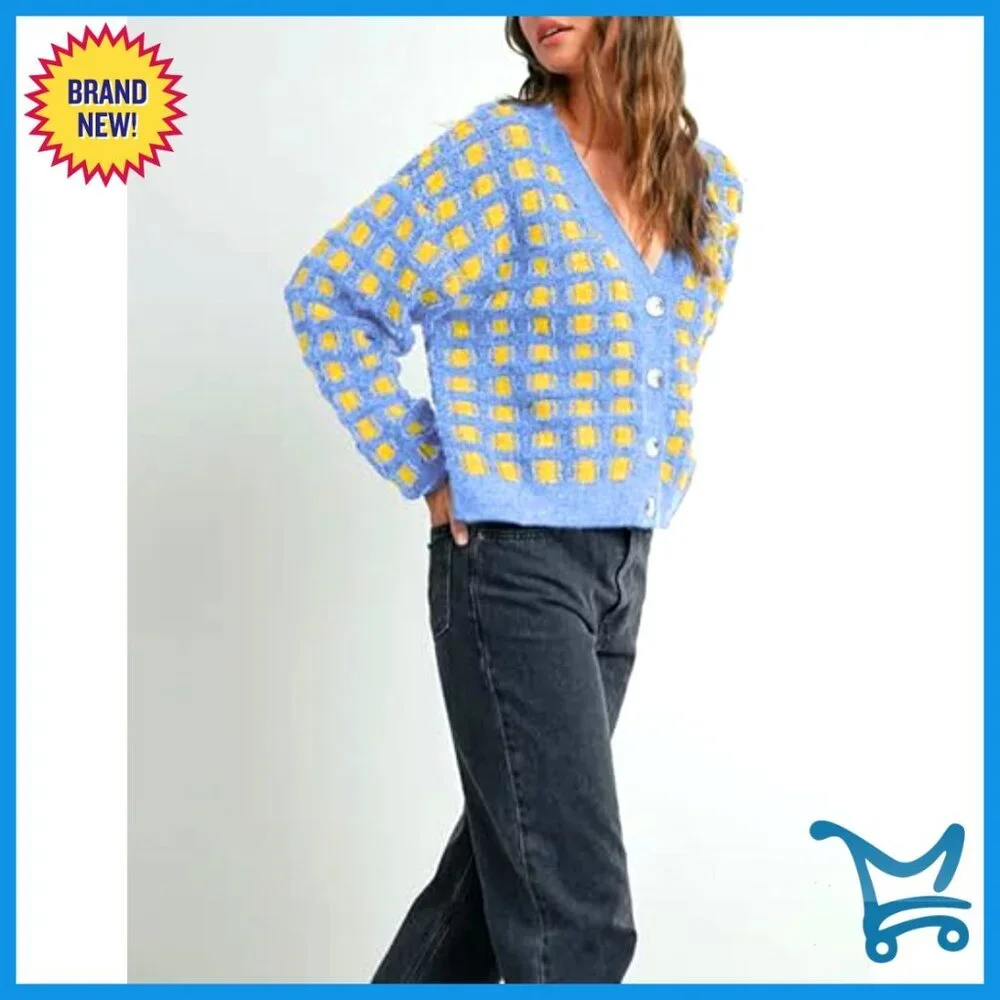 Women's V-Neck Cardigan Sweater, Cable Knit, Button Front, Loose Fit - Picture 4 of 5